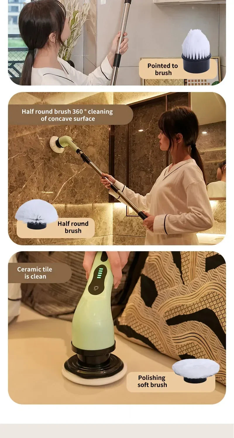 2026 9 In 1 Electric Spin Scrubber Cordless Waterproof Cleaning Brush Tile Floor Tub Bathroom Kitchen Household Washing Gadget