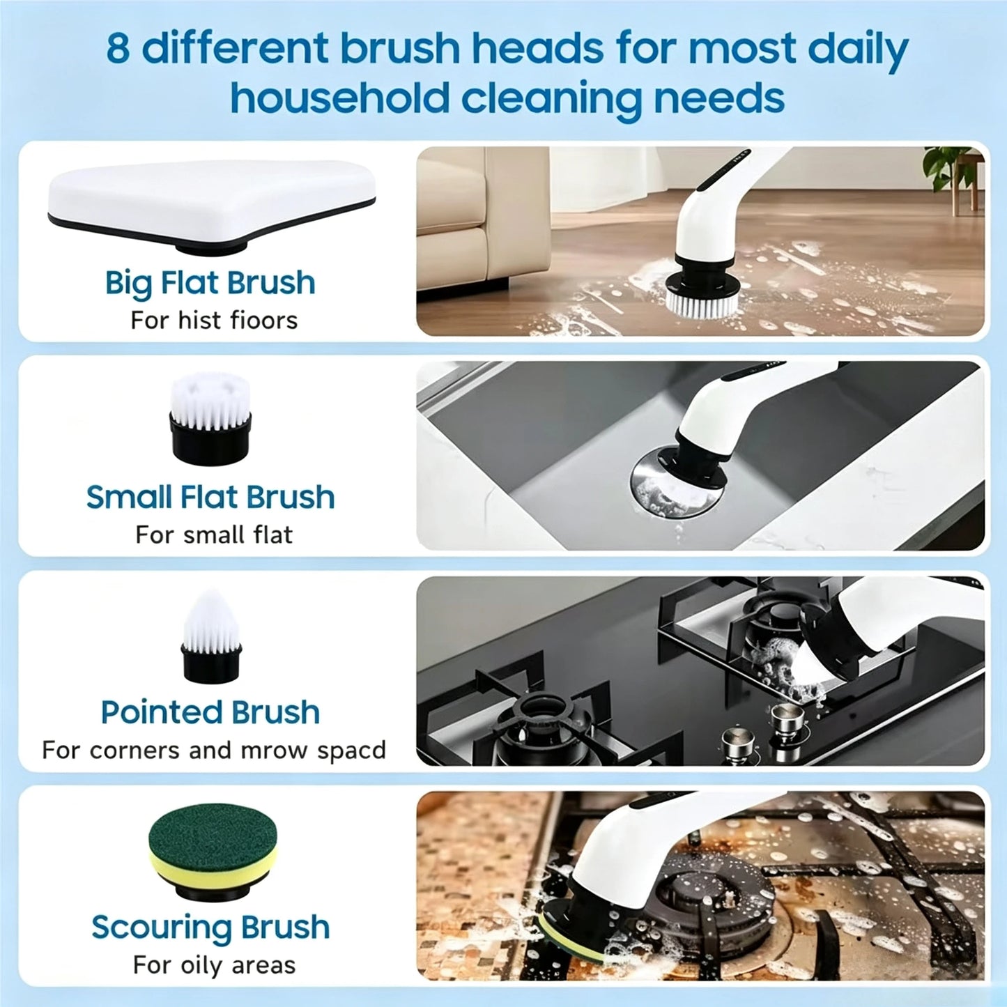 2026 9 In 1 Electric Spin Scrubber Cordless Waterproof Cleaning Brush Tile Floor Tub Bathroom Kitchen Household Washing Gadget