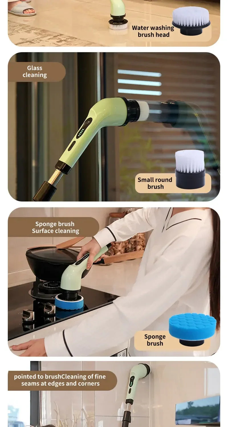 2026 9 In 1 Electric Spin Scrubber Cordless Waterproof Cleaning Brush Tile Floor Tub Bathroom Kitchen Household Washing Gadget