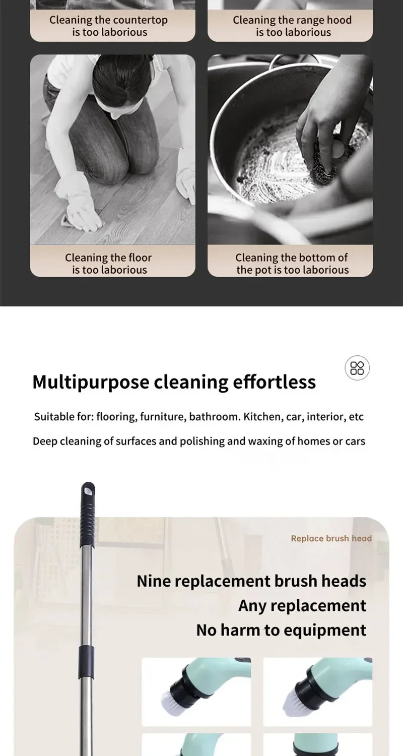 2026 9 In 1 Electric Spin Scrubber Cordless Waterproof Cleaning Brush Tile Floor Tub Bathroom Kitchen Household Washing Gadget